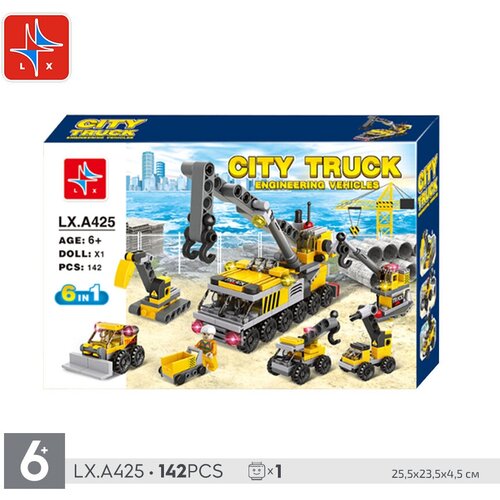Конструктор LX CITY TRUCK 6 в 1 / Городская строительная техника / набор 142 детали / Конструктор набор строительной для мальчика