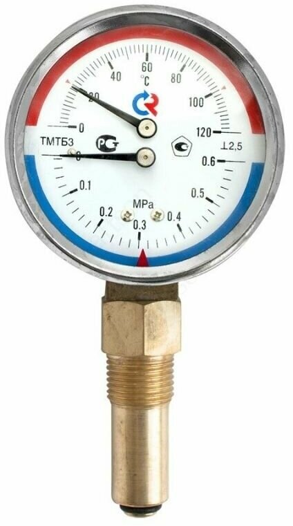 фото Термоманометр ТМТБ-31Р.1 (0-120С)/(0-0,6), G1/2, 80мм радиальный росма 2329