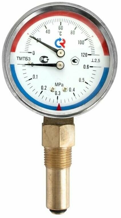 Термоманометр ТМТБ-31Р.1 (0-120С)/(0-0,6), G1/2, 80мм радиальный росма 2329