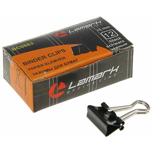 Набор зажимов для бумаг 15 мм 12 штук в упаковке чёрные 3 штуки 352₽