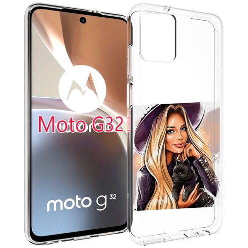 Чехол MyPads девушка-с-черным-щенком женский для Motorola Moto G32 задняя-панель-накладка-бампер чехол mypads девушка с повязкой женский для motorola moto g32 задняя панель накладка бампер