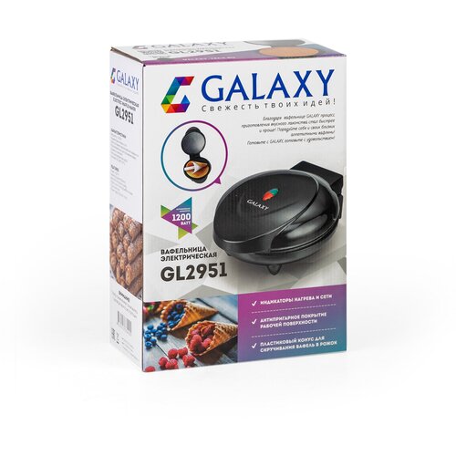 Вафельница электрическая 1200ВТ антиприг Покрытие конус Д скруч тонк вафель GALAXY 252500₽