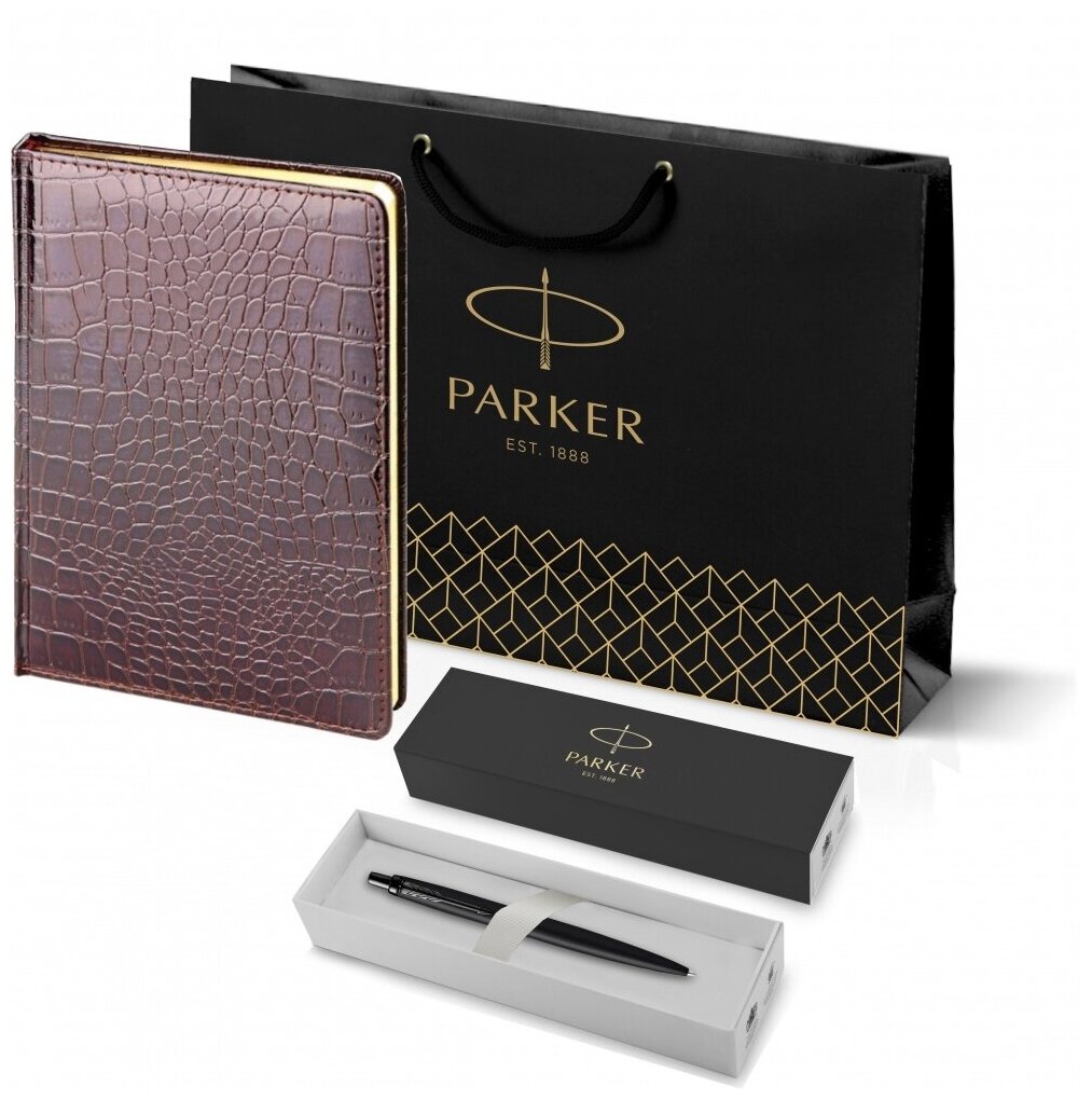Подарочный набор: Шариковая ручка Parker Jotter XL SE20 Monochrome в подарочной упаковке, цвет: Black, стержень: Mblue и Ежедневник недатированный А5