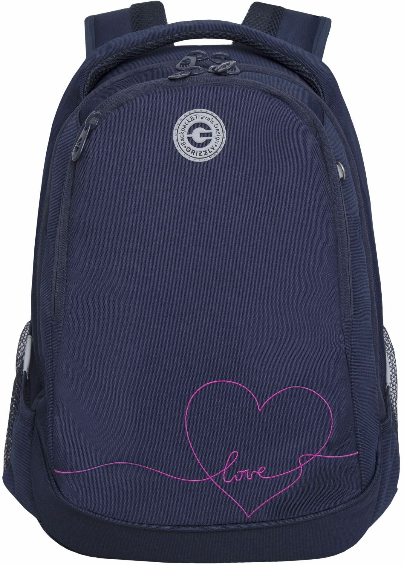 Рюкзак школьный для девочки подростка, с ортопедической спинкой, для средней школы, GRIZZLY (синий)