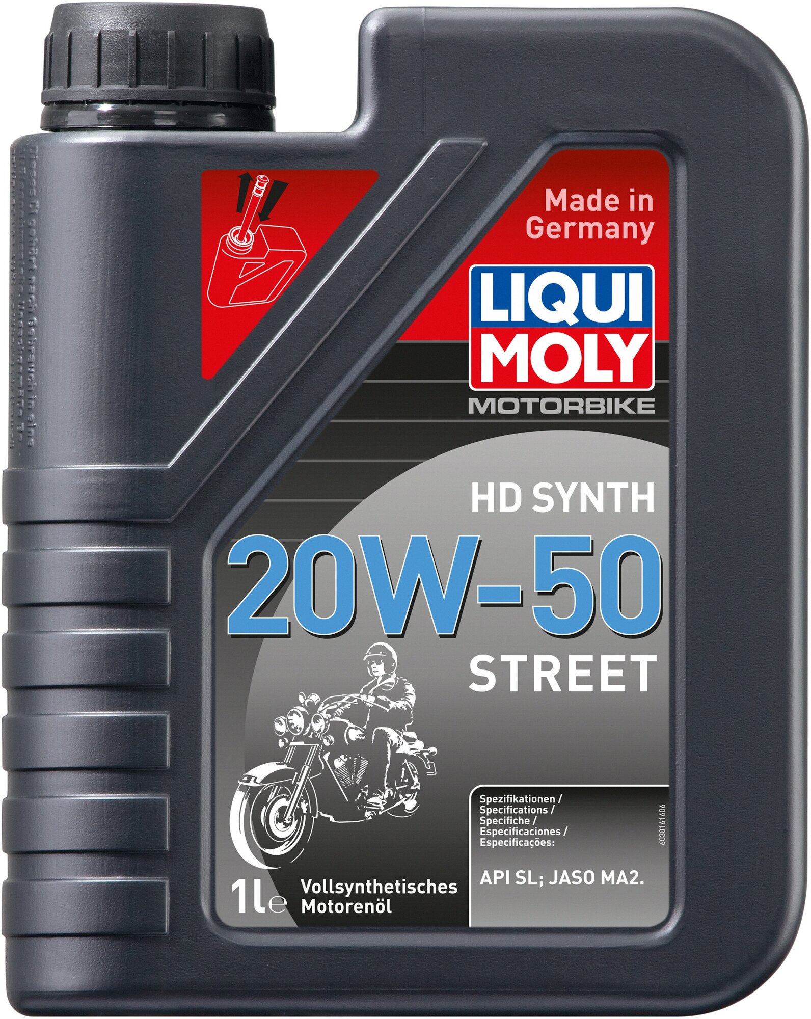 3816 LiquiMoly Синтетическое моторное масло для 4-такт. мотоциклов MotorbikeHD Synth Street 20W-50 1л
