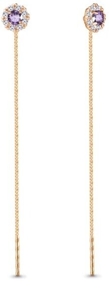Серьги цепочки AQUAMARINE Серьги из золота 41024Д, красное золото, 585 проба, фианит, фиолетовый
