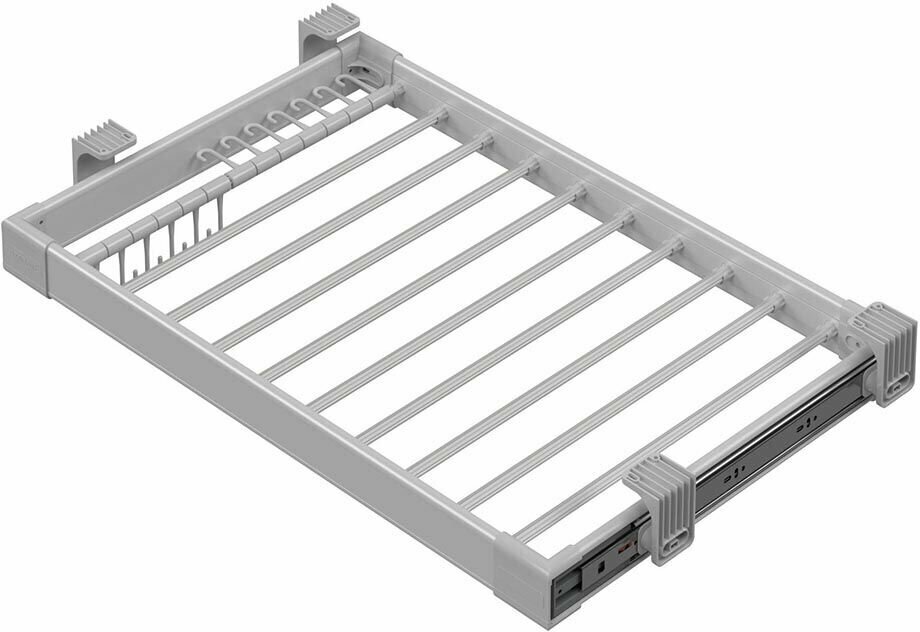 Вешалка для брюк, галстуков и ремней в модуль 600 мм (550-580х470х95), шариковые направляющие с доводчиком, серая
