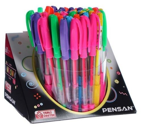 Ручка гелевая Pensan Neon Gel, чернила неоновых 6 цветов, линия письма 0,5 мм, резиновый держатель, 60 шт.