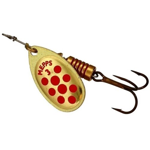фото Блесна для рыбалки вращающаяся mepps aglia pts, 3, gold/red dots, 1 штука