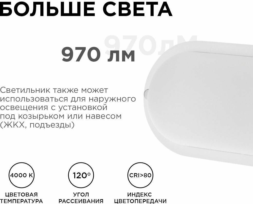 Светильник светодиодный Apeyron 28-07 герметичный 12Вт, 230В/50Гц, 970Лм, 4000К, IP65, 155х78х55мм, овал, матовый, белый - фотография № 3