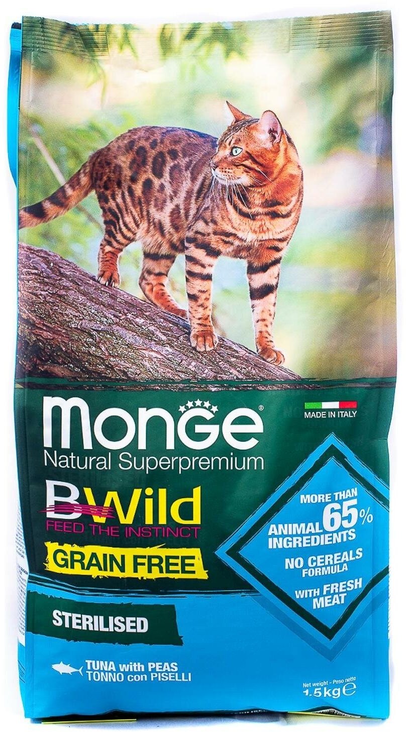 Сухой корм для кошек Monge BWild Grain Free с тунцом и горохом для стерилизованных 1,5 кг - фото №12