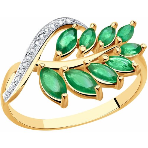 фото Золотое кольцо александра 2010808ск с бриллиантом и изумрудом diamant-online