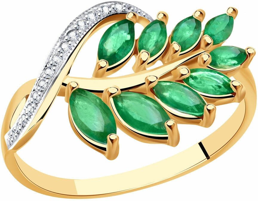 Кольцо Diamant online, золото, 585 проба, изумруд, бриллиант