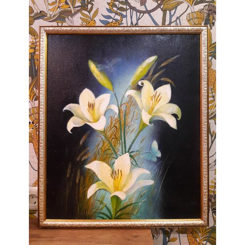 Натюрморт “Белые лилии” 60*50 см холст, масло; в красивой раме | художник Дарья Молостнова