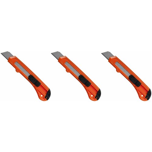Attache Нож канцелярский 18 мм с фиксатором, цвет оранжевый, 3 шт