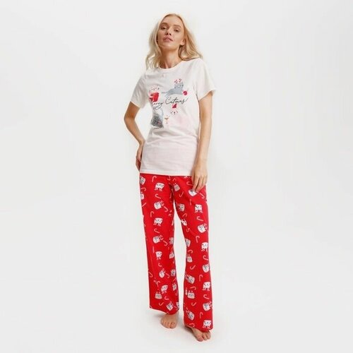 Пижама , размер 40, красный, белый