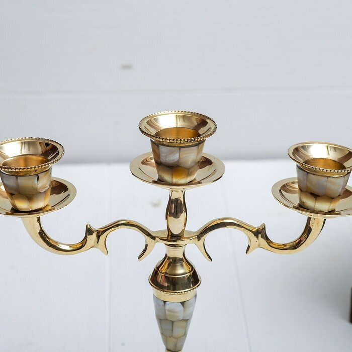 Подсвечник латунь на 3 свечи "Бавария" 22 см. перламутр - фотография № 2
