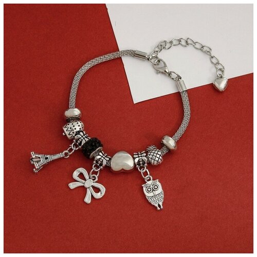 фото Браслет ассорти "марджери" романтик, сова, цвет чёрный в серебре, l=18см queen fair