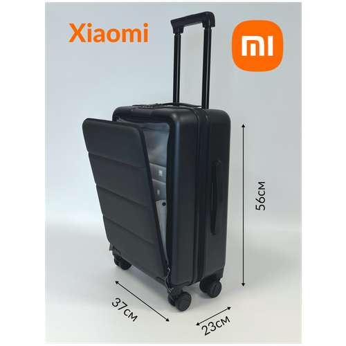 Умный чемодан Xiaomi, поликарбонат, ABS-пластик, полиэстер, водонепроницаемый, износостойкий, усиленные углы, ребра жесткости, 36 л, размер S, черный