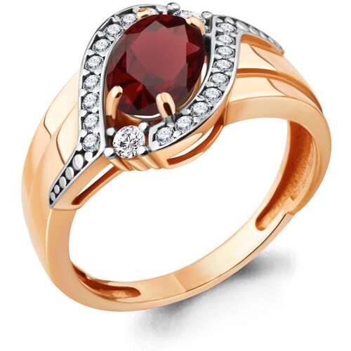 фото Кольцо из золочёного серебра aquamarine а6922703а-пк с фианитом и гранатом, размер 20 diamant-online