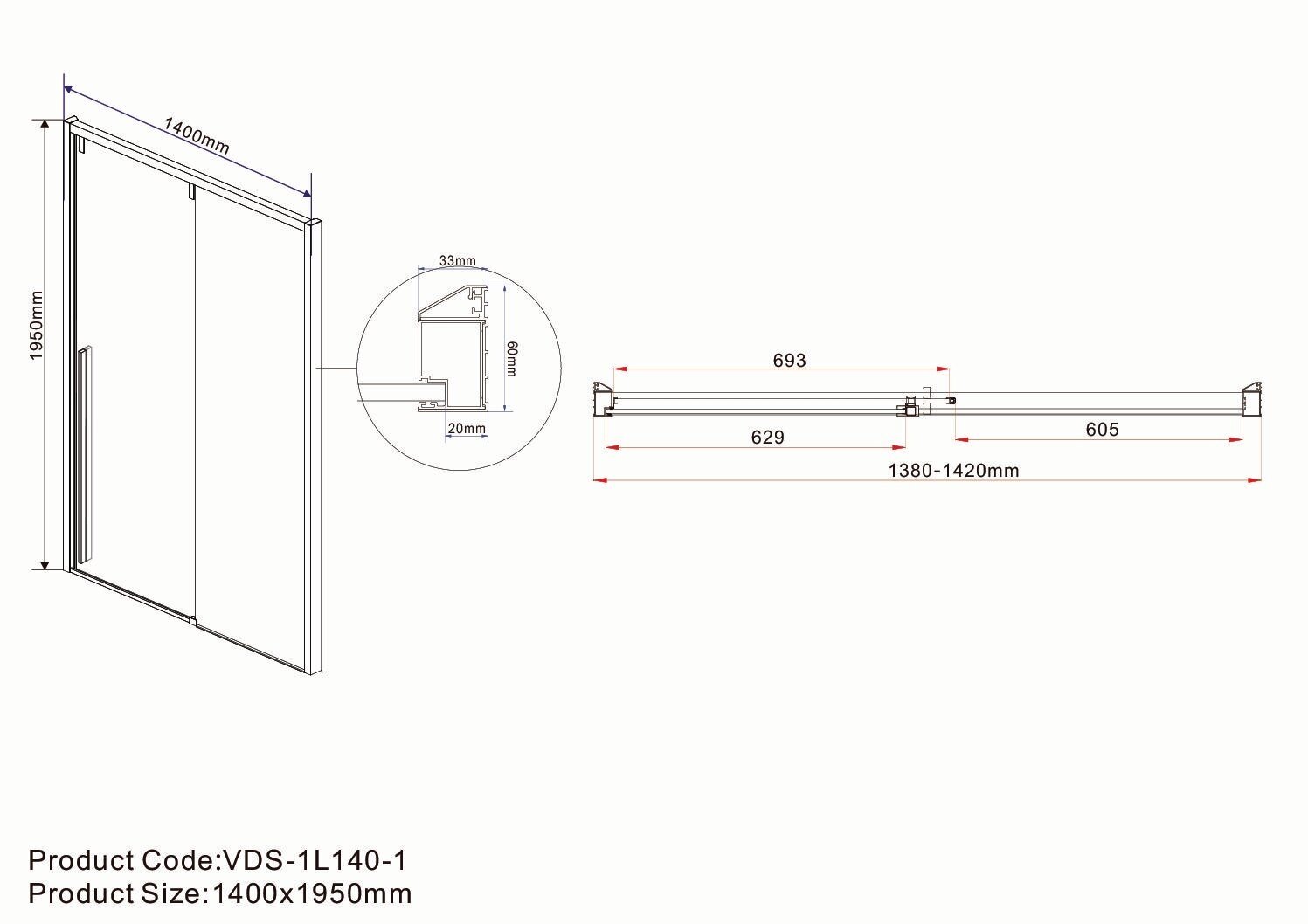 Душевая дверь Vincea Lugano VDS-1L140CL-1, 1400, хром, стекло прозрачное