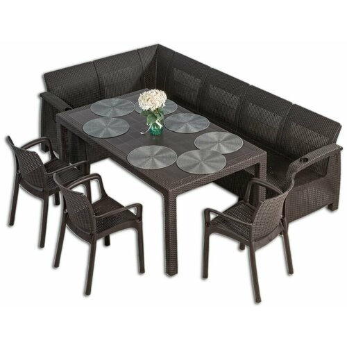 Комплект мебели YALTA L-LARGE 3 CHAIR (Ялта) темно-коричневый (без подушек) из пластика под искусственный ротанг