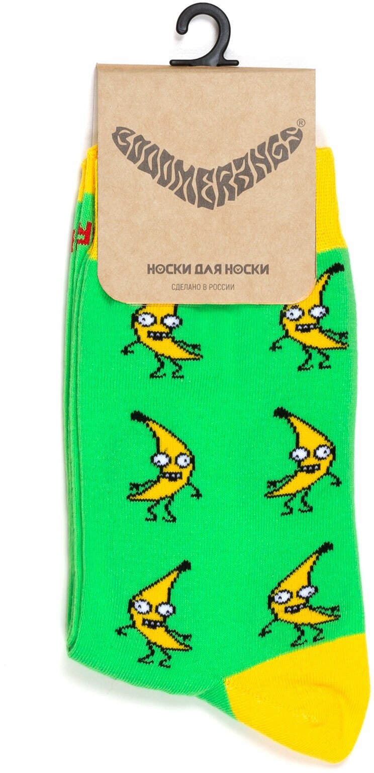 Носки BOOOMERANGS Носки с рисунками - Крэйзи бананы, размер 34-39, зеленый/желтый