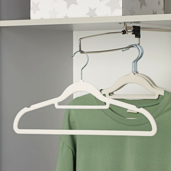 Плечики - вешалки для одежды, 41×22 см, 5 шт, флокированное покрытие, цвет белый