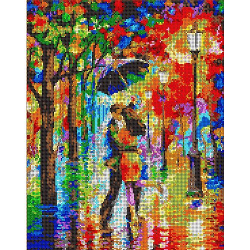 Вышивка бисером картины Влюбленные под дождем 30*38см