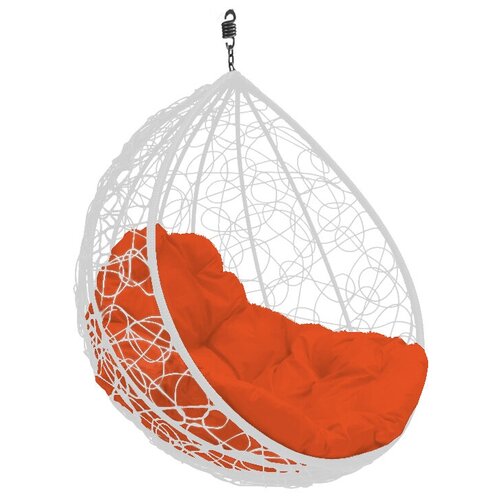 Подвесное кресло капля ротанг белое (без стойки), оранжевая подушка
