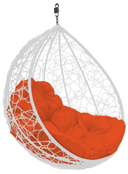 Подвесное кресло Узор ротанг белое (без стойки), оранжевая подушка