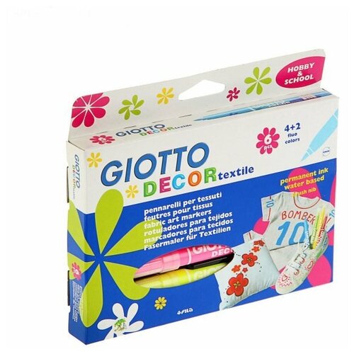 Фломастеры Giotto Decore Textile, для декора по ткани, 6 цветов (494800)