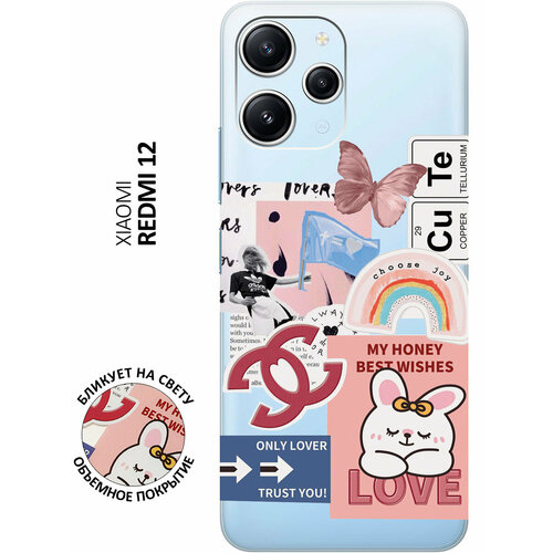 Силиконовый чехол с принтом Cute Stickers для Xiaomi Redmi 12 / Сяоми Редми 12 силиконовый чехол на xiaomi redmi 12 сяоми редми 12 с 3d принтом yuri gagarin stickers прозрачный