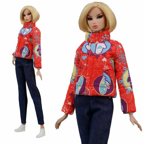 Одежда для кукол барби. Куртка-пуховик цвета Рукавички на красном для кукол 29 см. типа барби, Fashion royalty(FR2) и подобных размеров тел