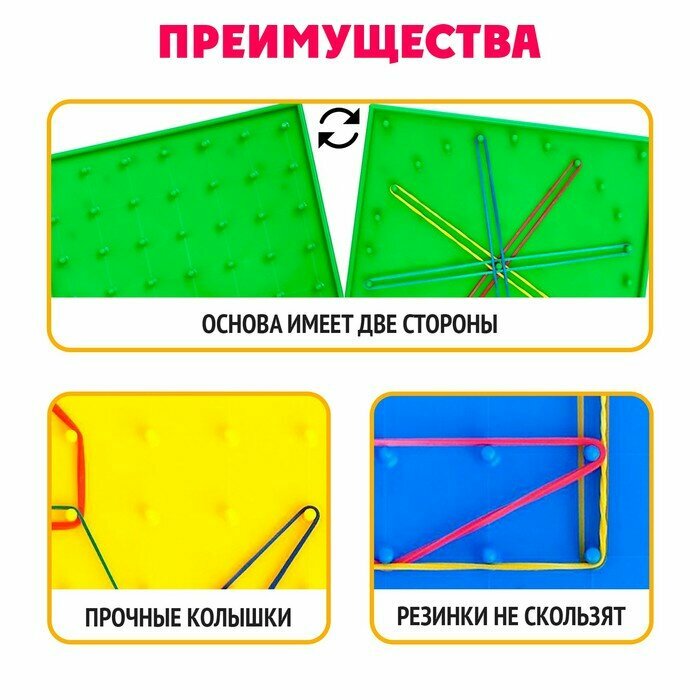 Геоборд «Математический планшет: весёлые картинки» с инструкцией по схемам, цвета микс, по методике Монтессори