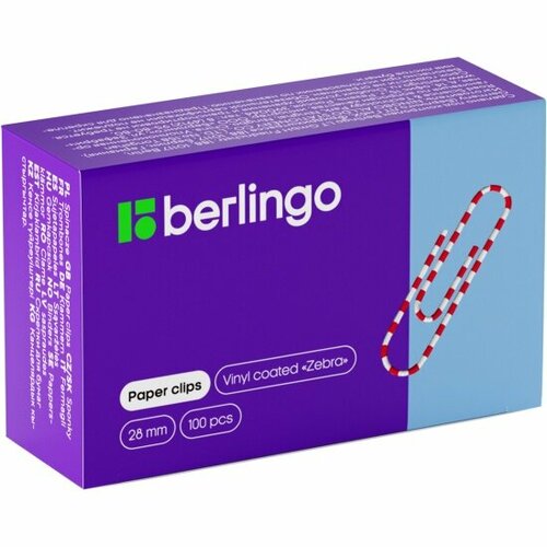 Скрепки Berlingo 28 мм цветные Зебра, 100 шт/уп, карт. упак. uliss chicory скрепки ico медные 28 мм 100 шт в карт уп