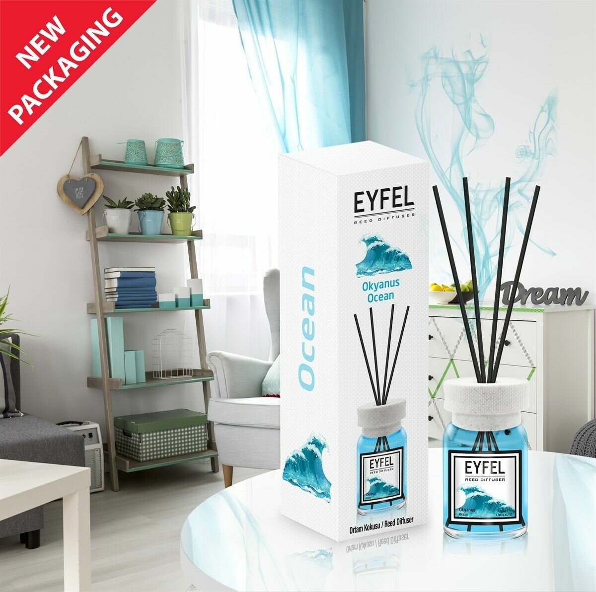 Диффузор Eyfel "Океан", ароматический, с фибровыми палочками, 120мл, голубой