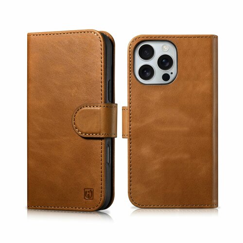 фото Книжка+накладка чехол из натуральной кожи 2 в 1 oil wax premium leather для iphone 16 pro max icarer