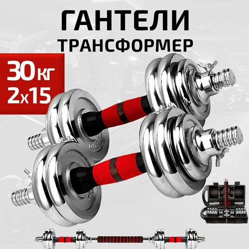 Гантели разборные OneFit, 2 шт по 15 кг, стальные с коннектором для штанги в кейсе, красный, 702-006