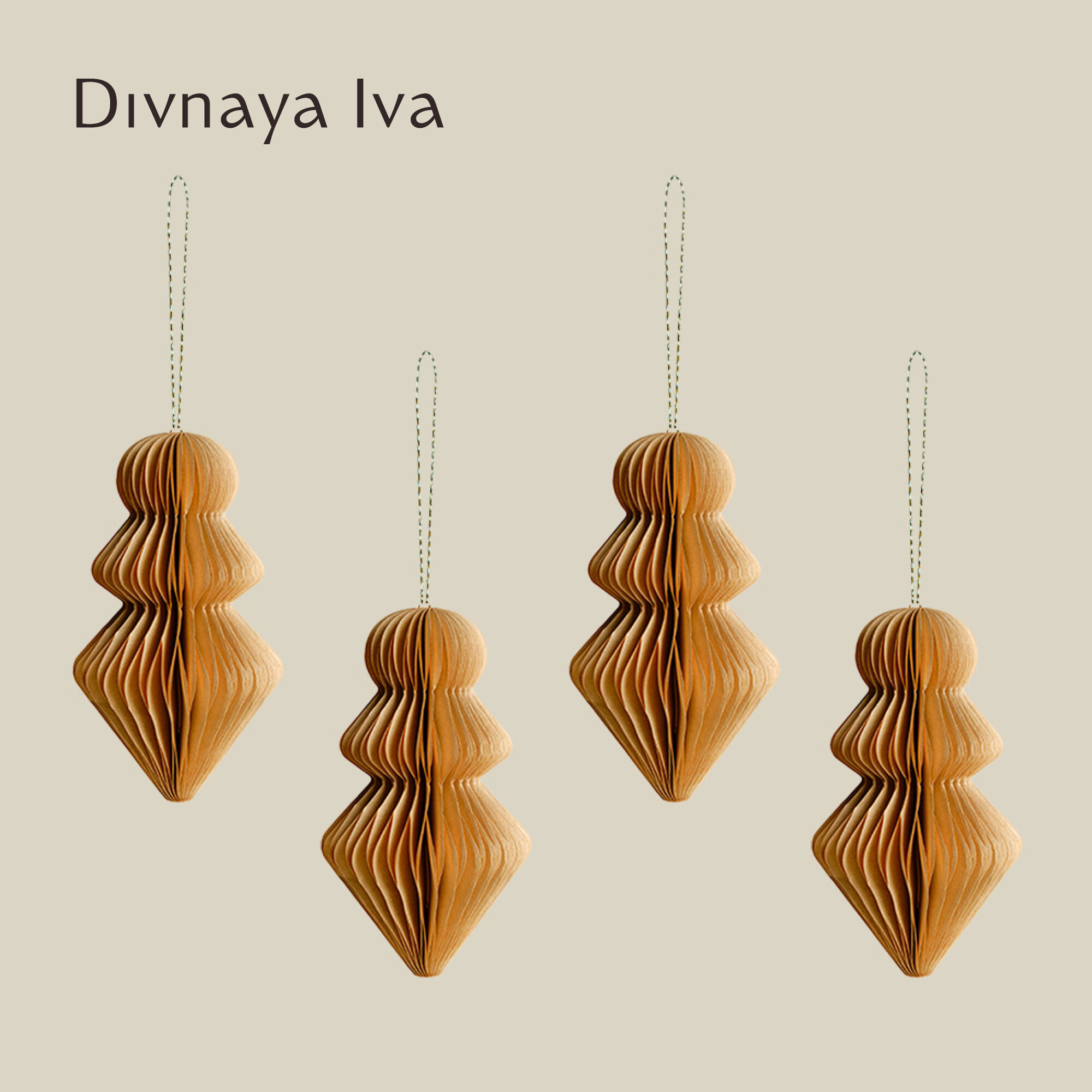 Ёлочные игрушки бумажные на магните, набор 4 шт, размер 6*10 см, бежевая, украшение новогоднее, Divnaya Iva