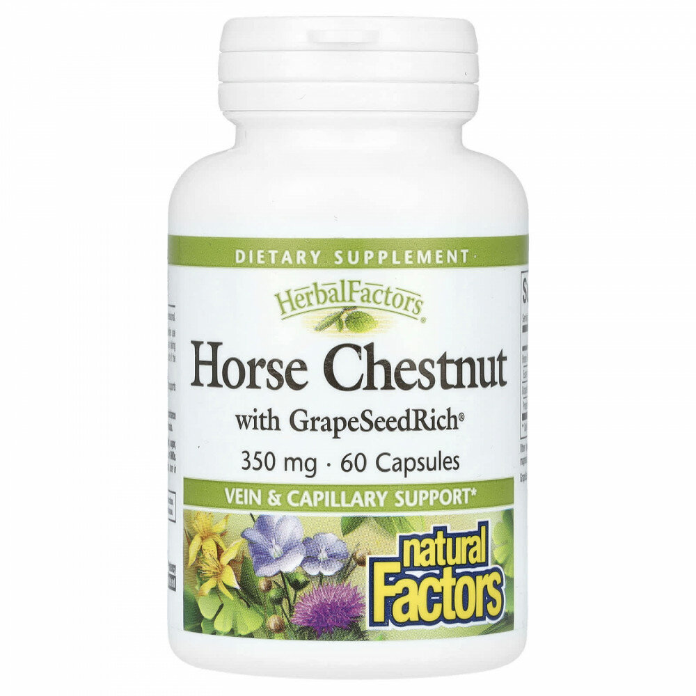 Natural Factors, HerbalFactors, конский каштан с GrapeSeedRich, 350 мг, 60 капсул