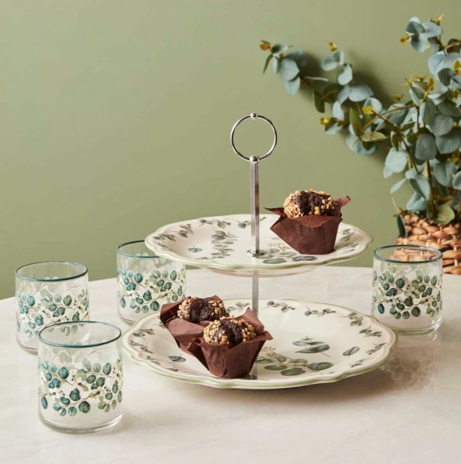 Фруктовница конфетница этажерка двухярусная, Bella Maison, Эвкалипт керамика — фото 1