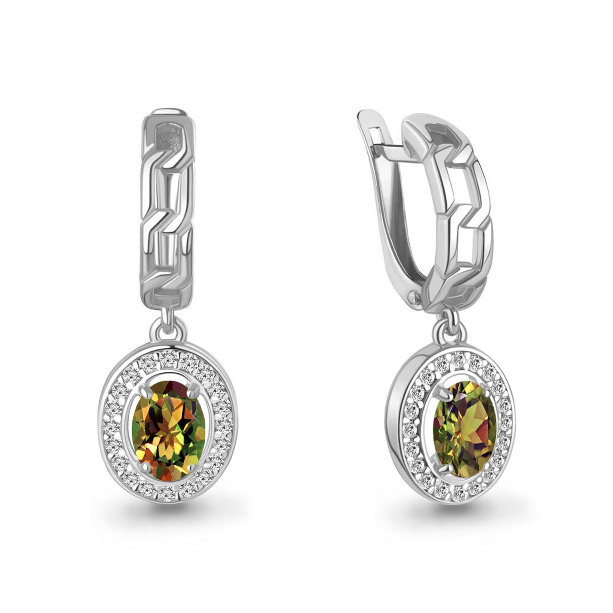 Серьги Diamant online, серебро, 925 проба, родирование, фианит, султанит