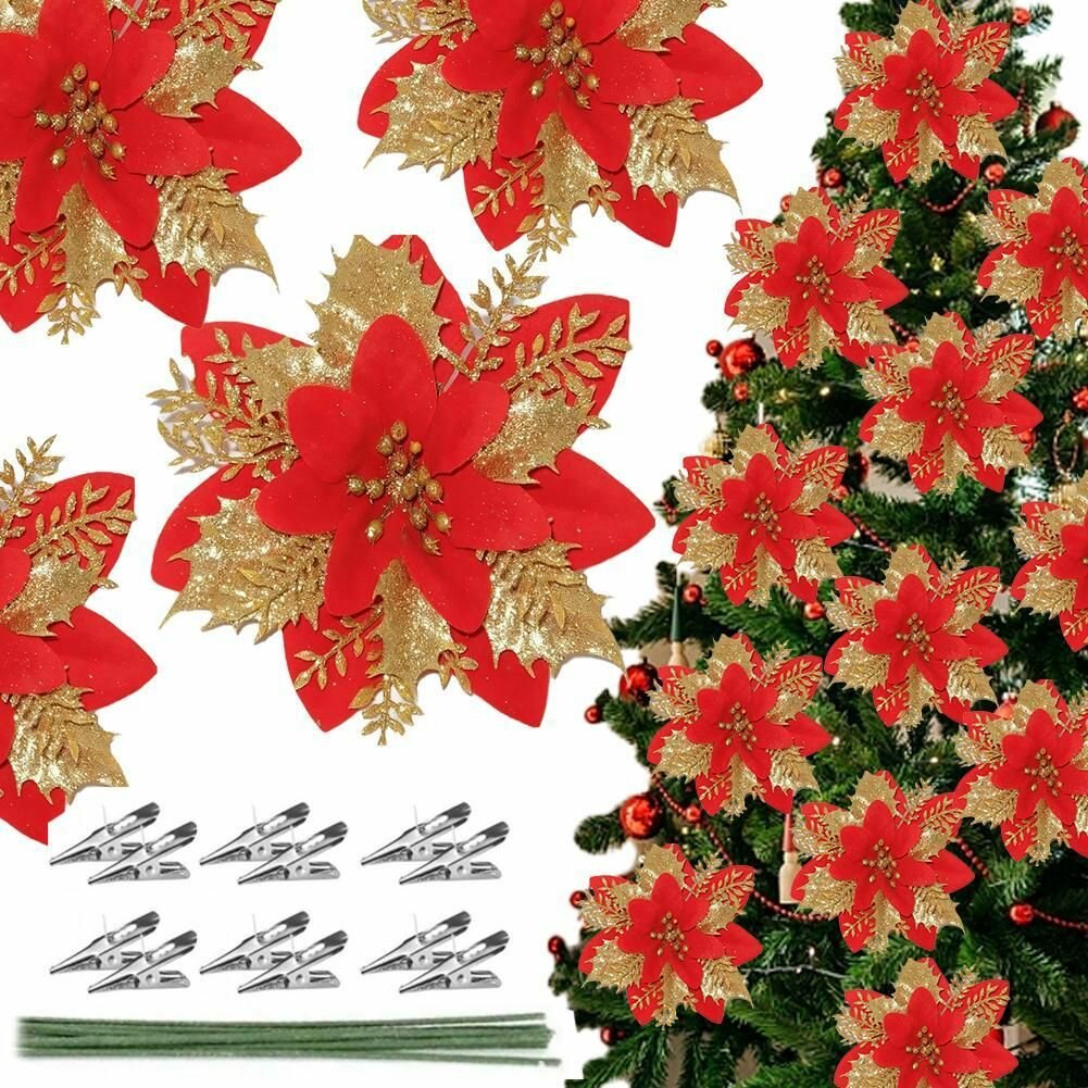 Елочные украшения 15 см Цветы серебристый 12 шт