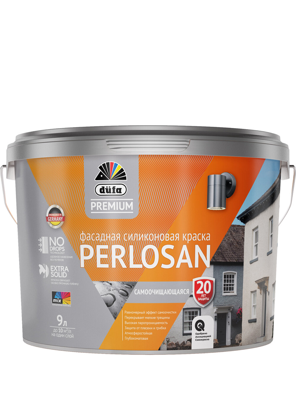 Краска фасадная силиконовая Dufa Premium Perlosan база 1 9 л