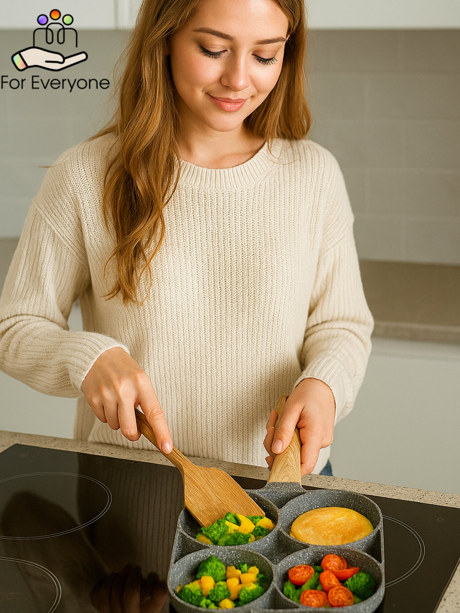 Сковорода четырёхсекционная для омлета/яичницы/блинов съемная ручка