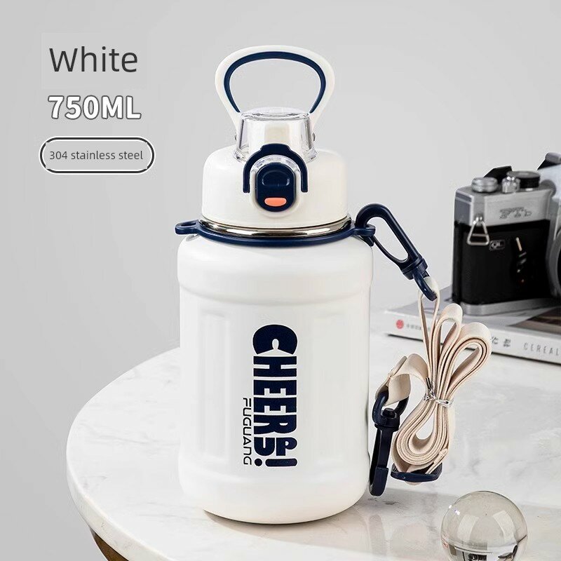 Детский термос 750 мл из нержавеющей стали с соломкой и ремешком, водонепроницаемый стакан для школьников