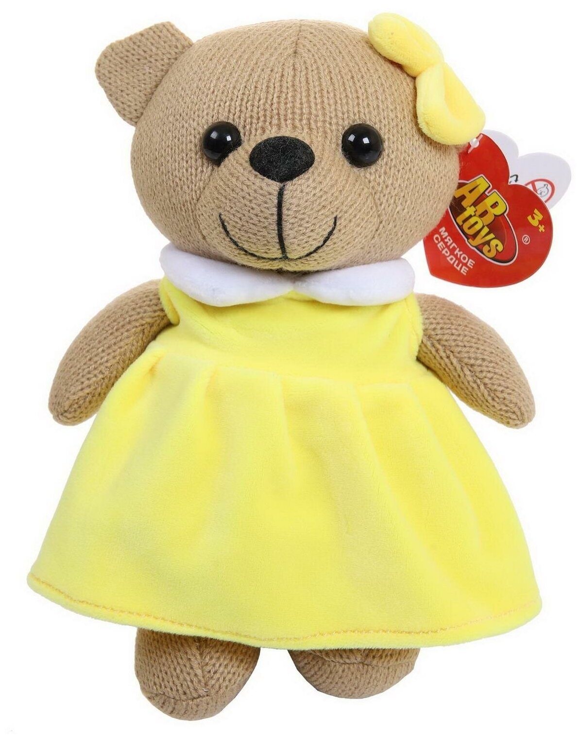 Мягкая игрушка Abtoys Knitted. Мишка девочка вязаная, 25см в желтом платьице M4913