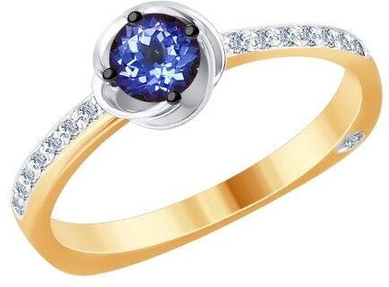 Кольцо Diamant online, красное золото, 585 проба, бриллиант, танзанит, размер 18