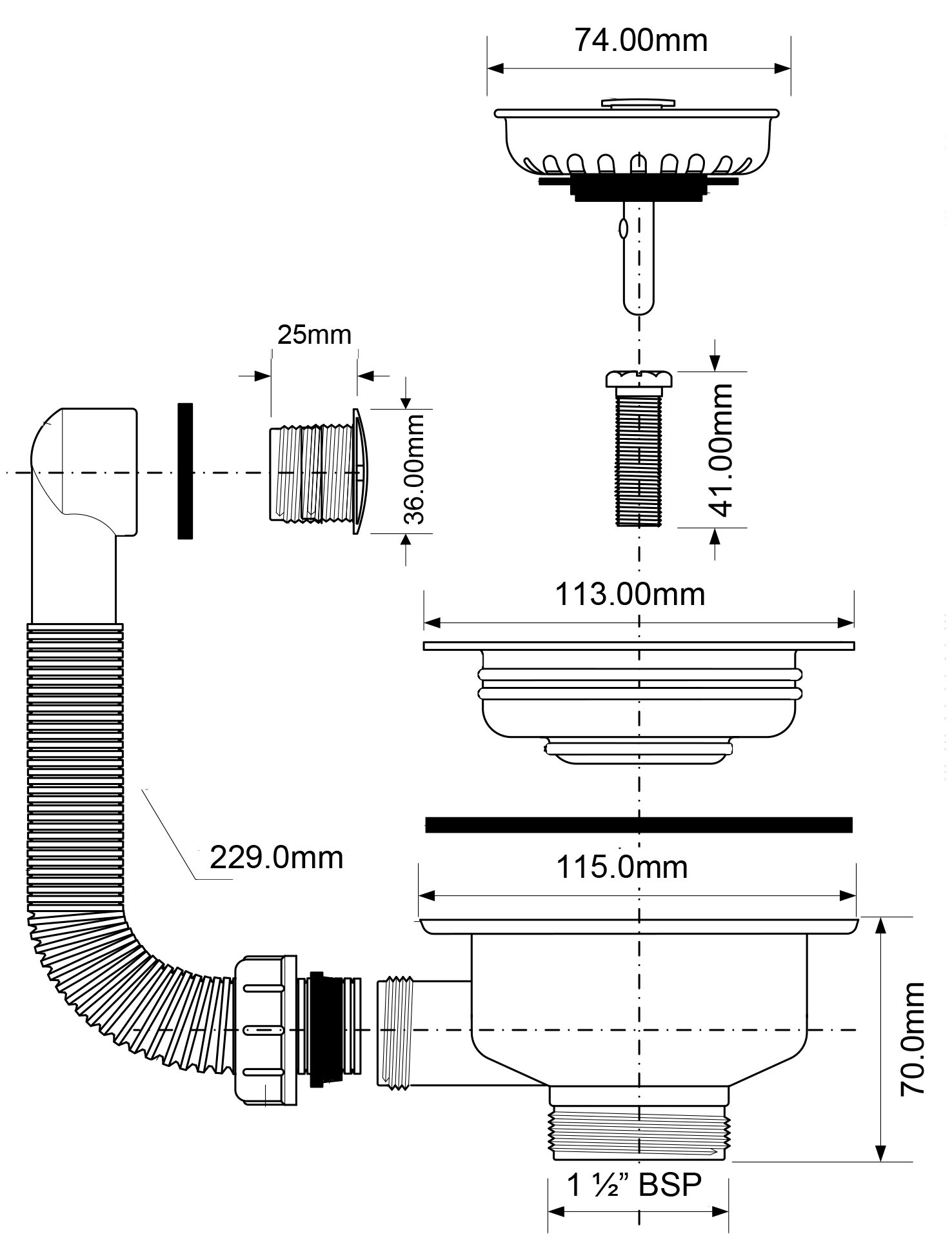 Слив-перелив для раковины McAlpine 113 мм черный (OF2-113S-SLB) - фотография № 2